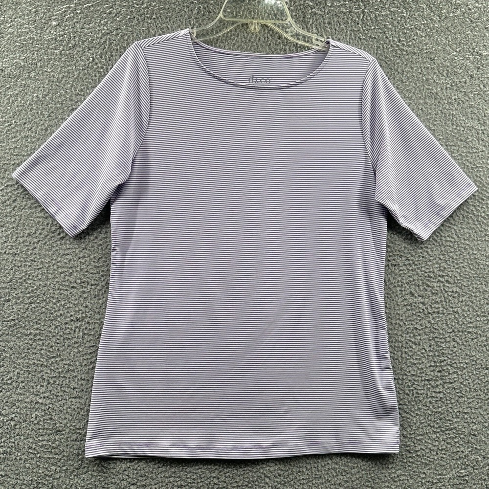 Womens Purple Stripe Coastal Stretch Knit Short Sleeve Top S Casual Nautical